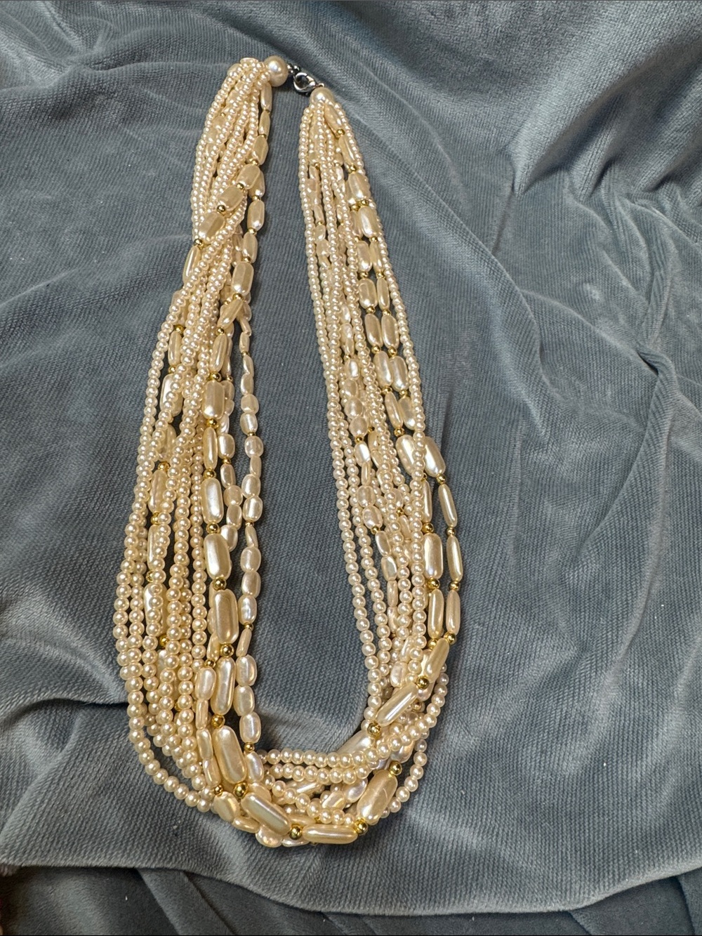 Multi-Strand Gold-tone Nd Faux Pearl Bead Necklace - Elegant Layered Statement
